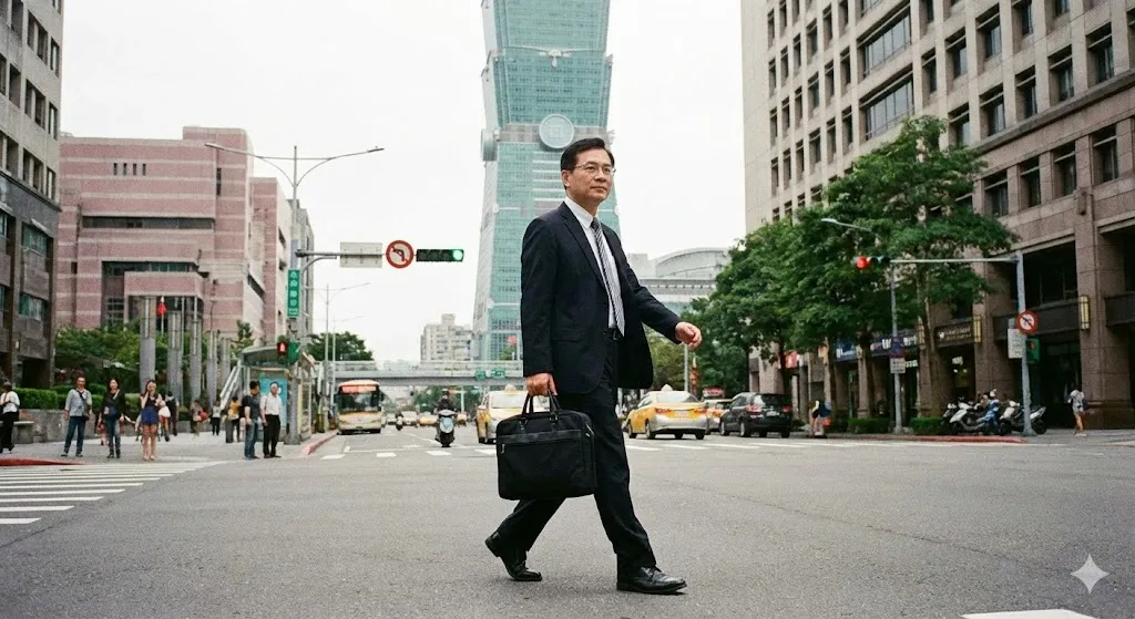 取得記帳士證照後的執業者走在台北街頭,準備前往客戶端